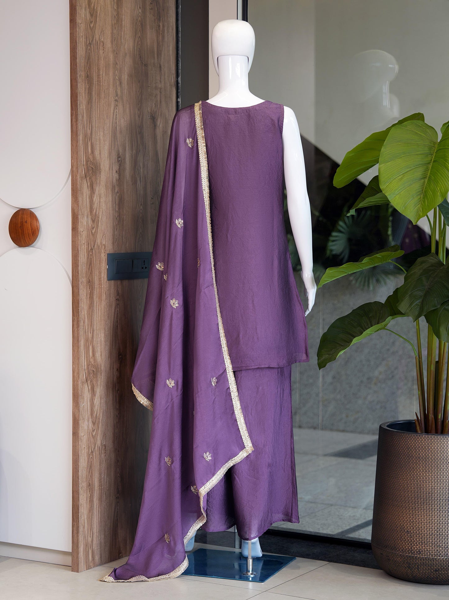 Gold Zari Rangoli Crush Straight-Cut Kurta Palazzo Set with Dupatta