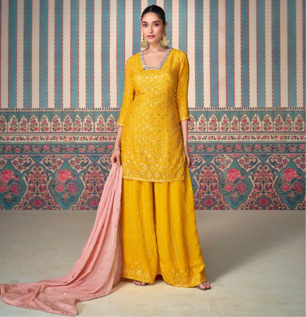 HEAVY EMBROIDERED TOP WITH EMBROIDERED SHARARA AND DUPATTA