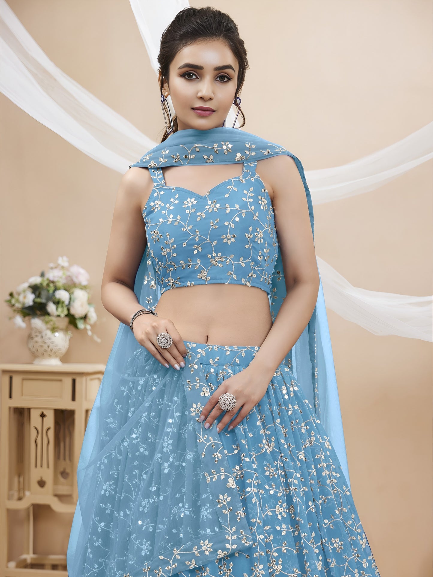 Celestial Blue Floral Lehenga