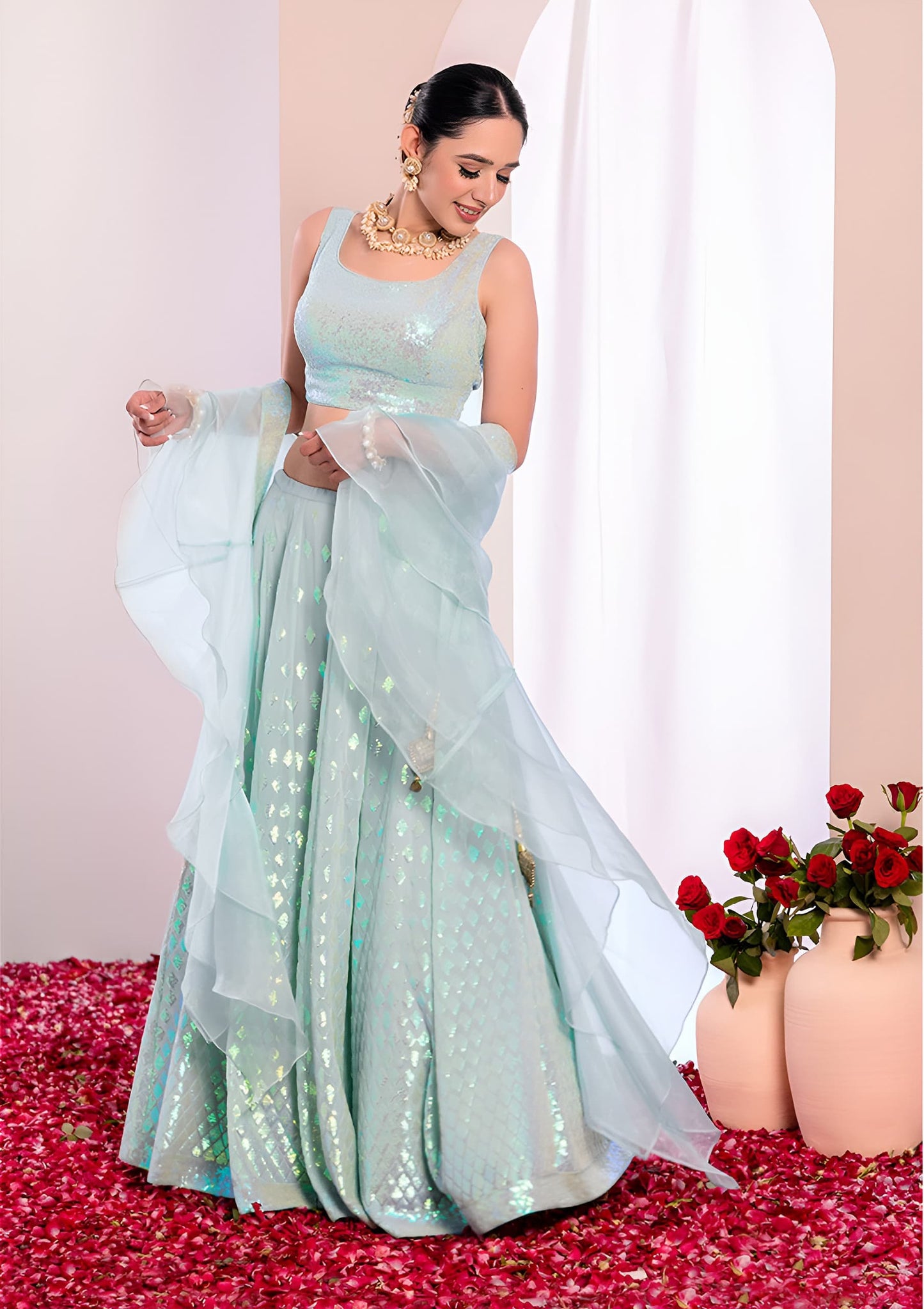 Glamourous Pastel Blue Lehenga Choli Set