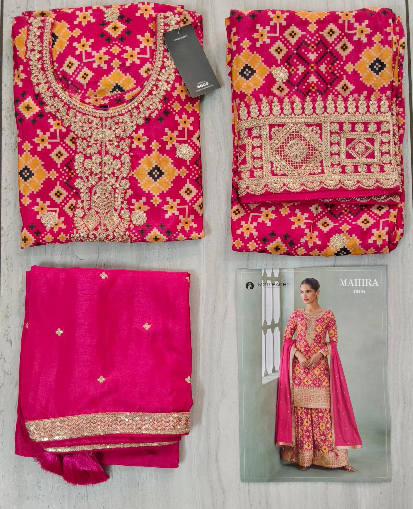 Gold Zari embroidery Plazo Kurta set with band