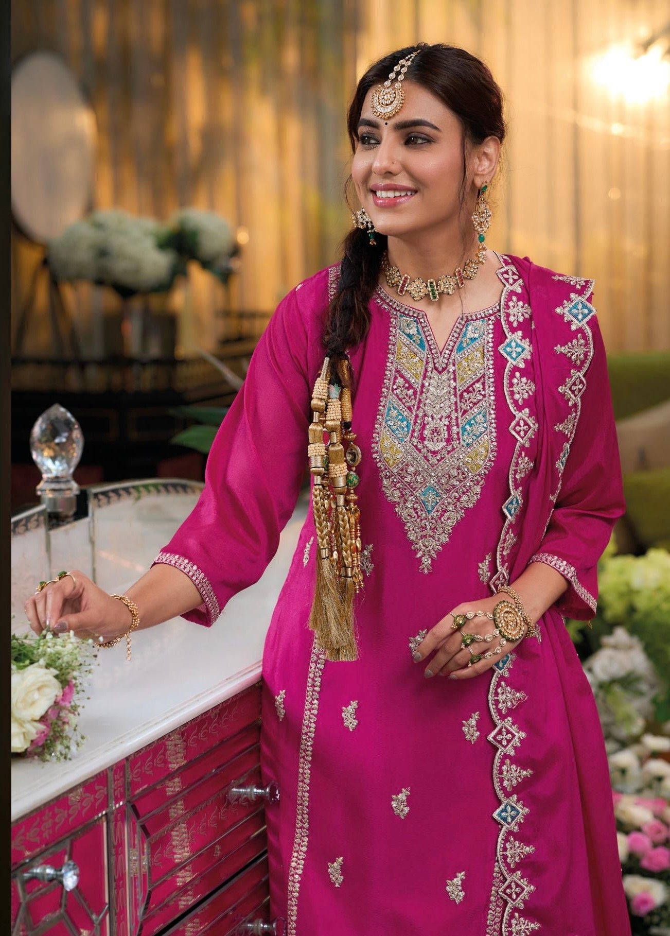 Designer Heavy Chinon with emboidery work