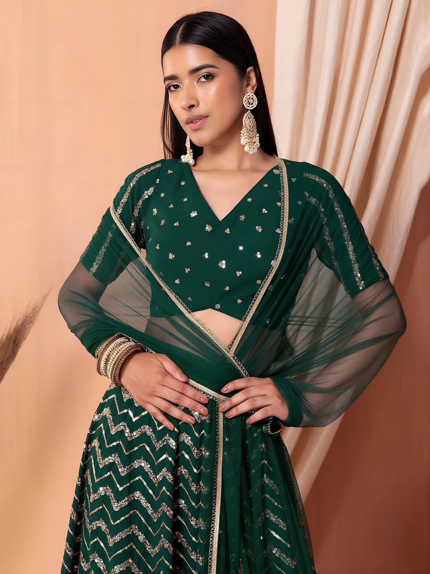 Emerald Green Chevron Glam Lehenga Choli