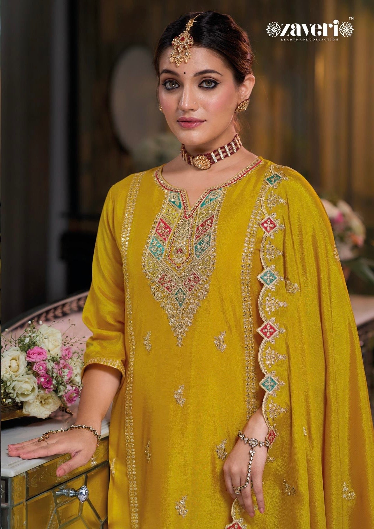 Designer Heavy Chinon with emboidery work