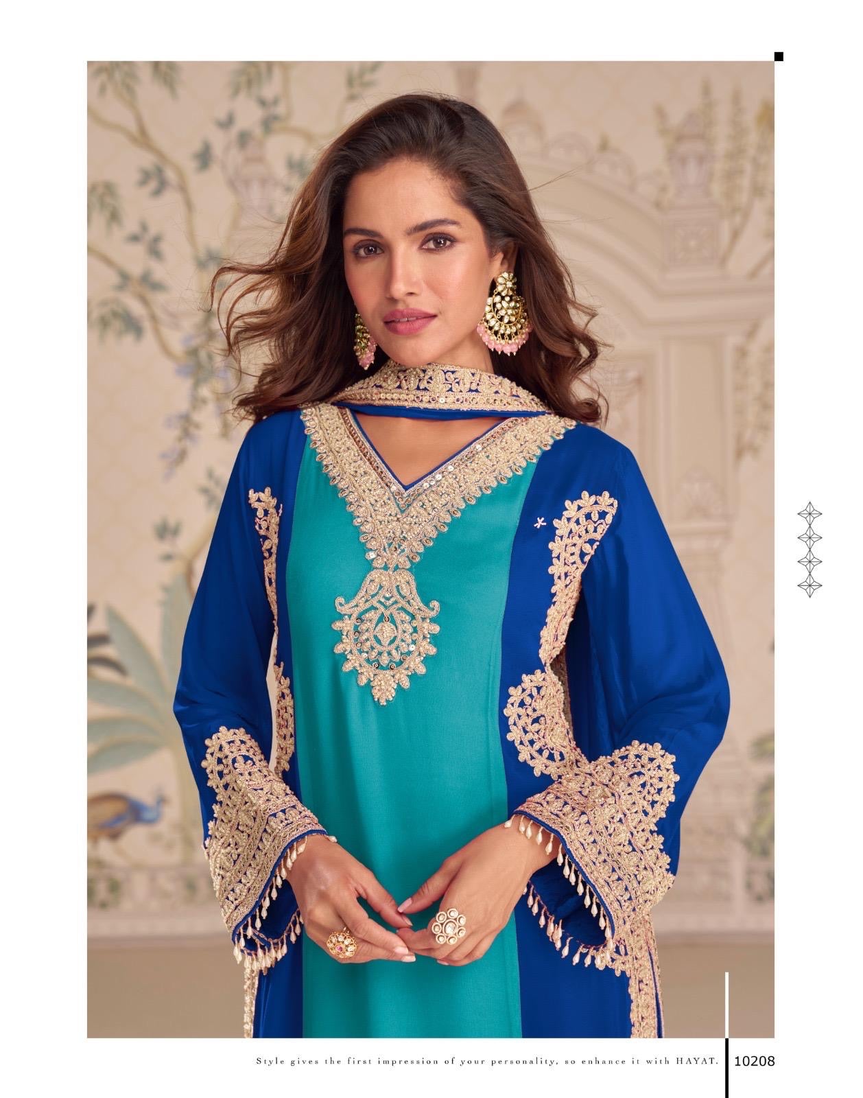 Sayuri Designer Dual-Tone Palazzo Set with Antique Gold Work