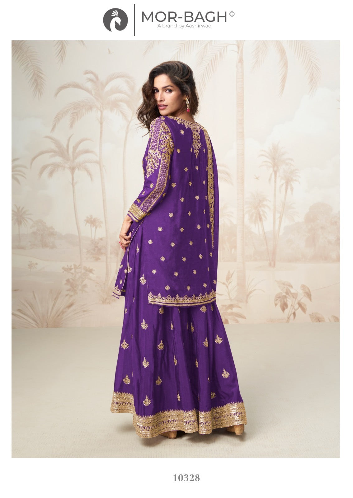 Mor-Bagh Mumtaz Premium Chinon Silk Plazo Kurti Set with Zari Work & Dupatta