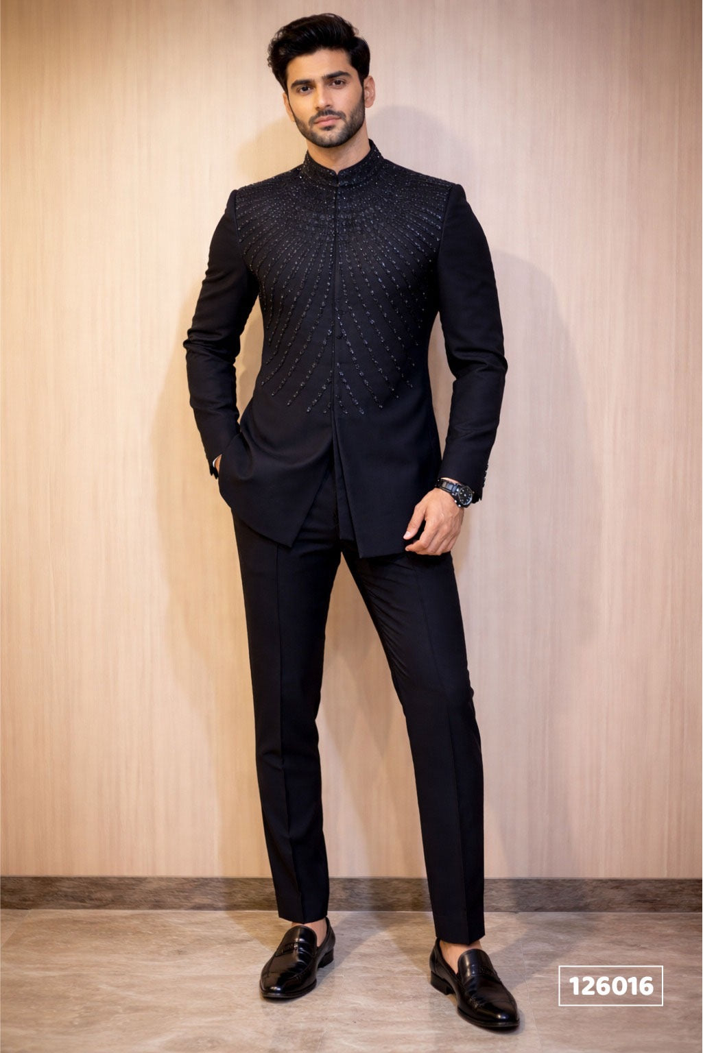 Bandhgala with Tonal Sunburst Beadwork Men’s Suit
