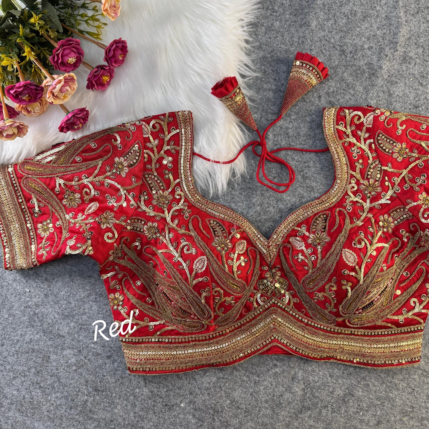 BEAUTIFUL HEAVY LONG STITCH APPLE-CUT CODDING WORK BRIDAL BLOUSE