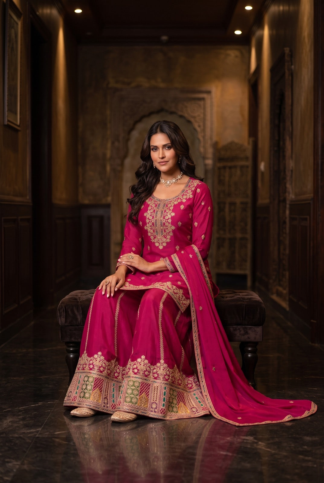Pure Elegance Embroidered Kurta and Sharara Set with Dupatta
