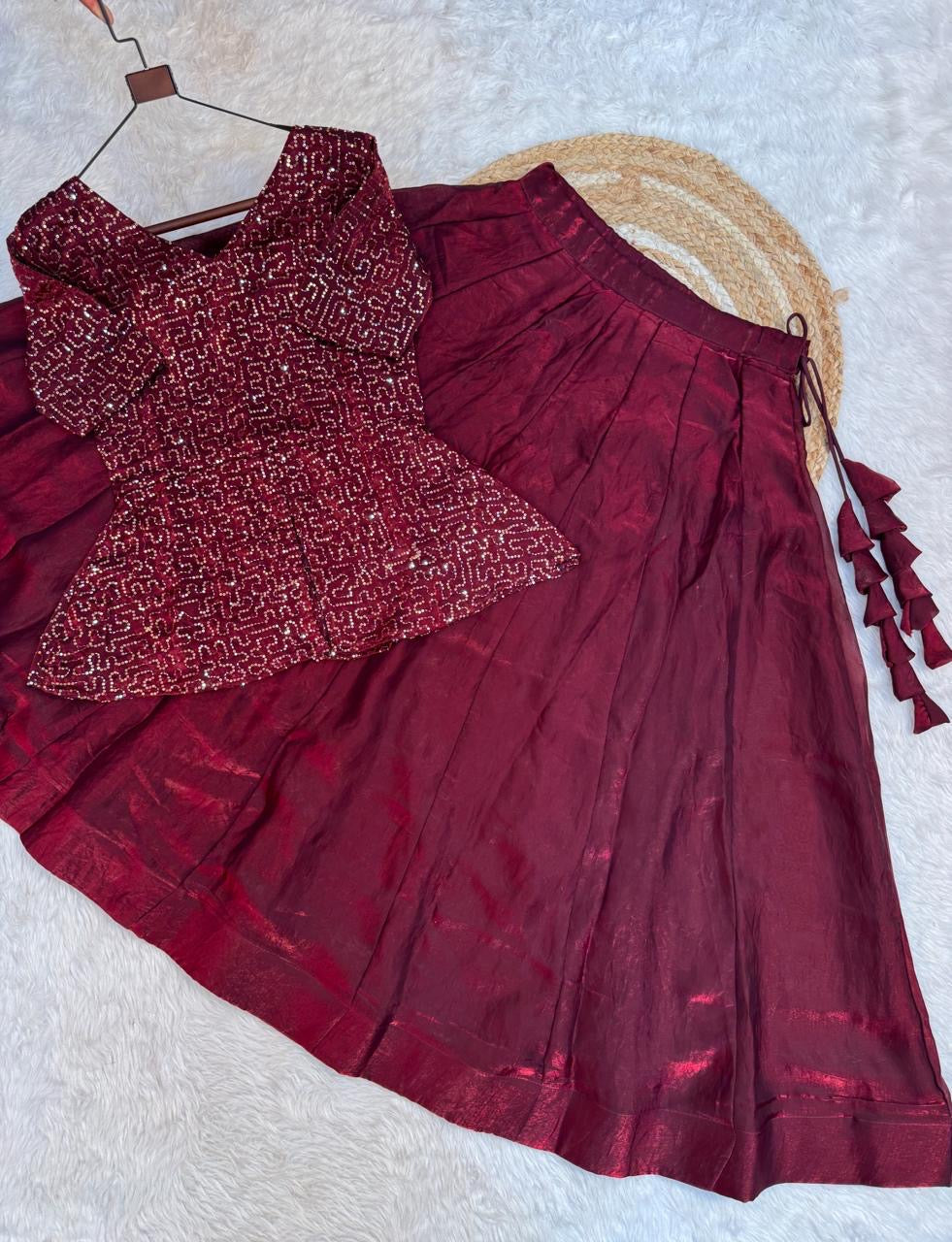 Royal Sequined Peplum Top with Flared Lehenga Skirt Set