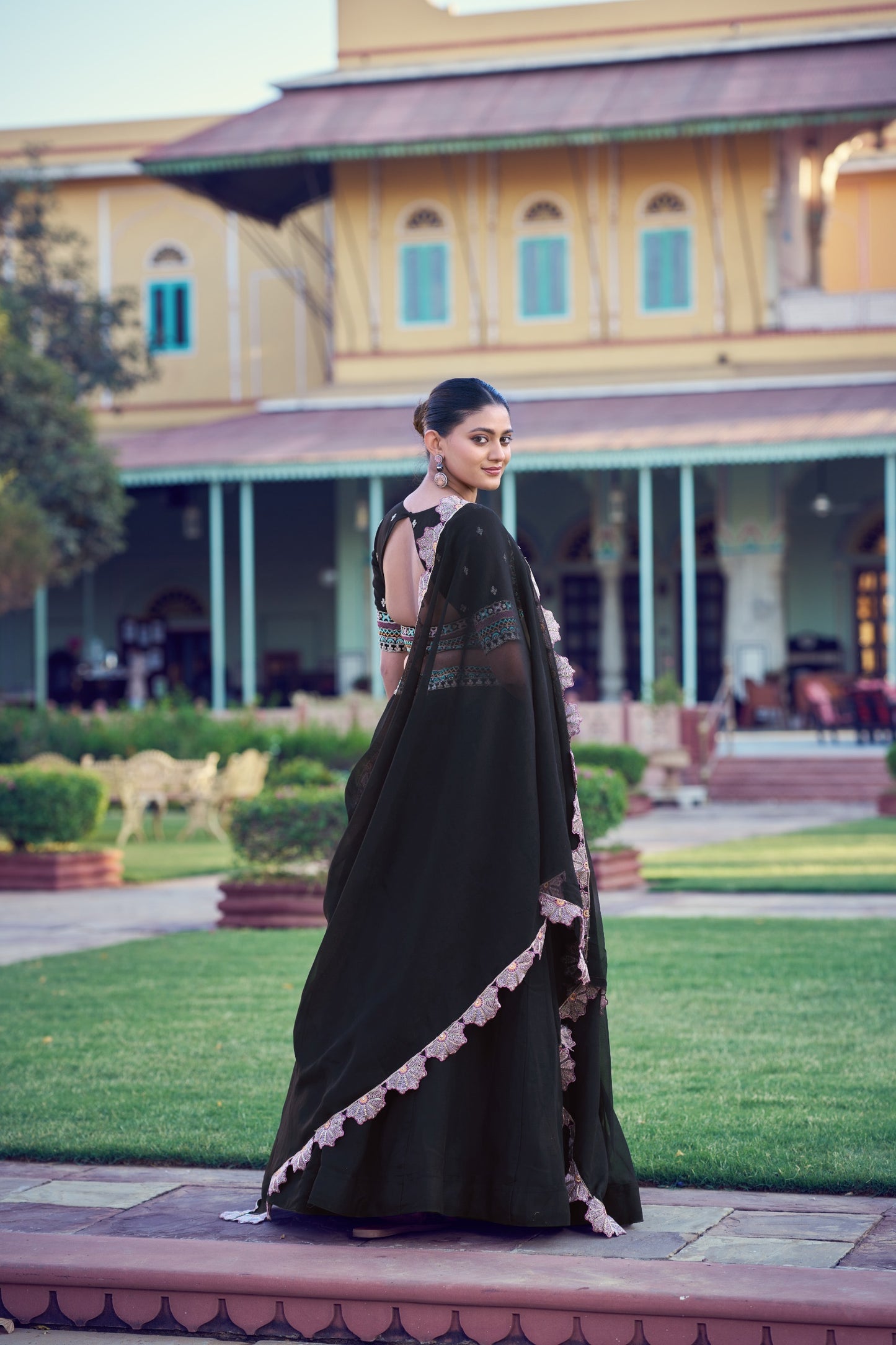 Black Aurum Georgette Lehenga Choli with Thread & Sequins Embroidery