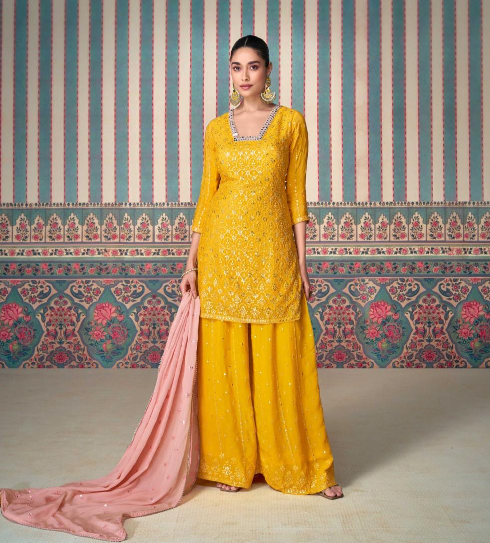 HEAVY EMBROIDERED TOP WITH EMBROIDERED SHARARA AND DUPATTA