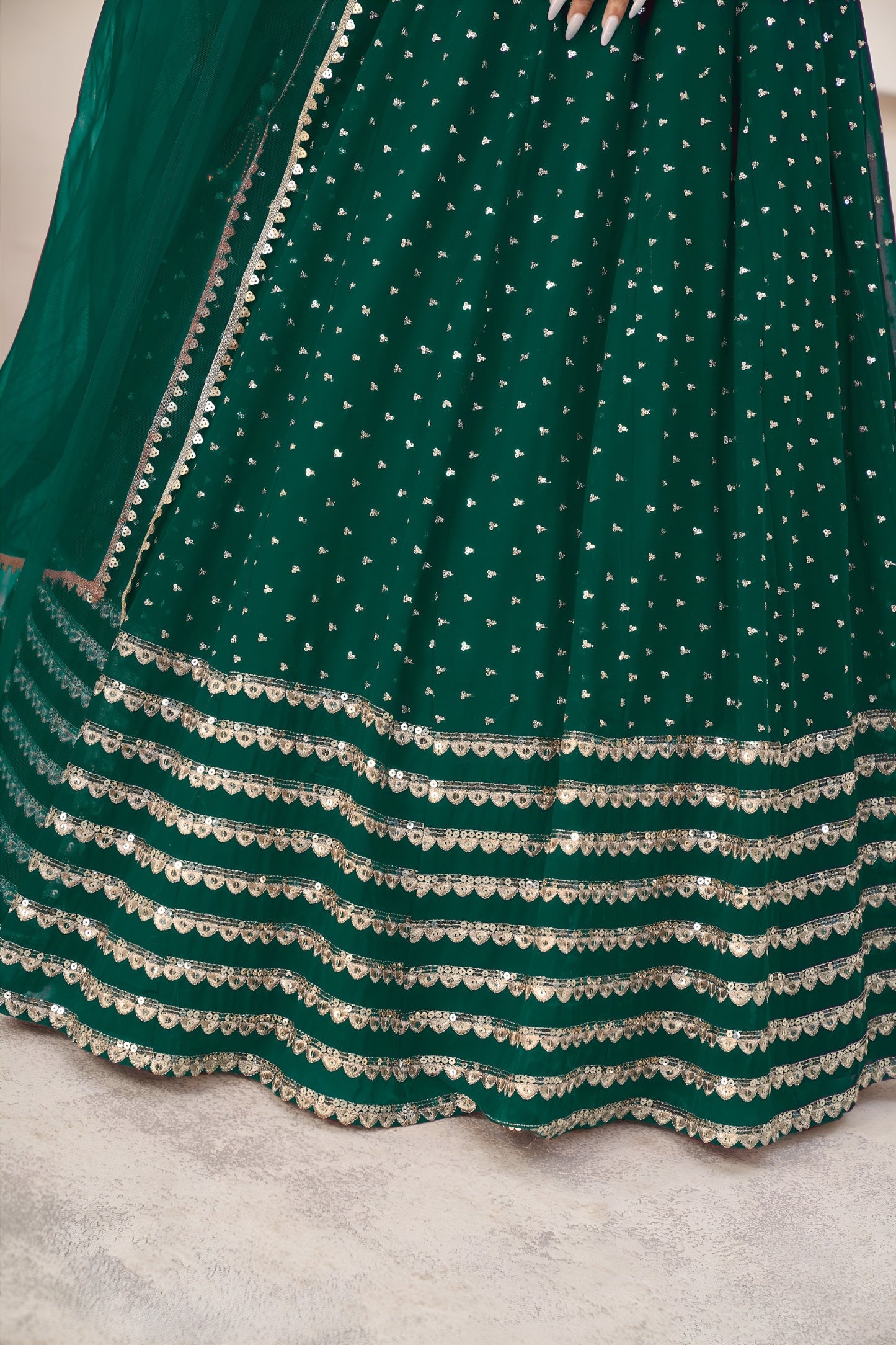 Elegant Teal Green Georgette Lehenga Choli with Zari & Sequin Embroidery