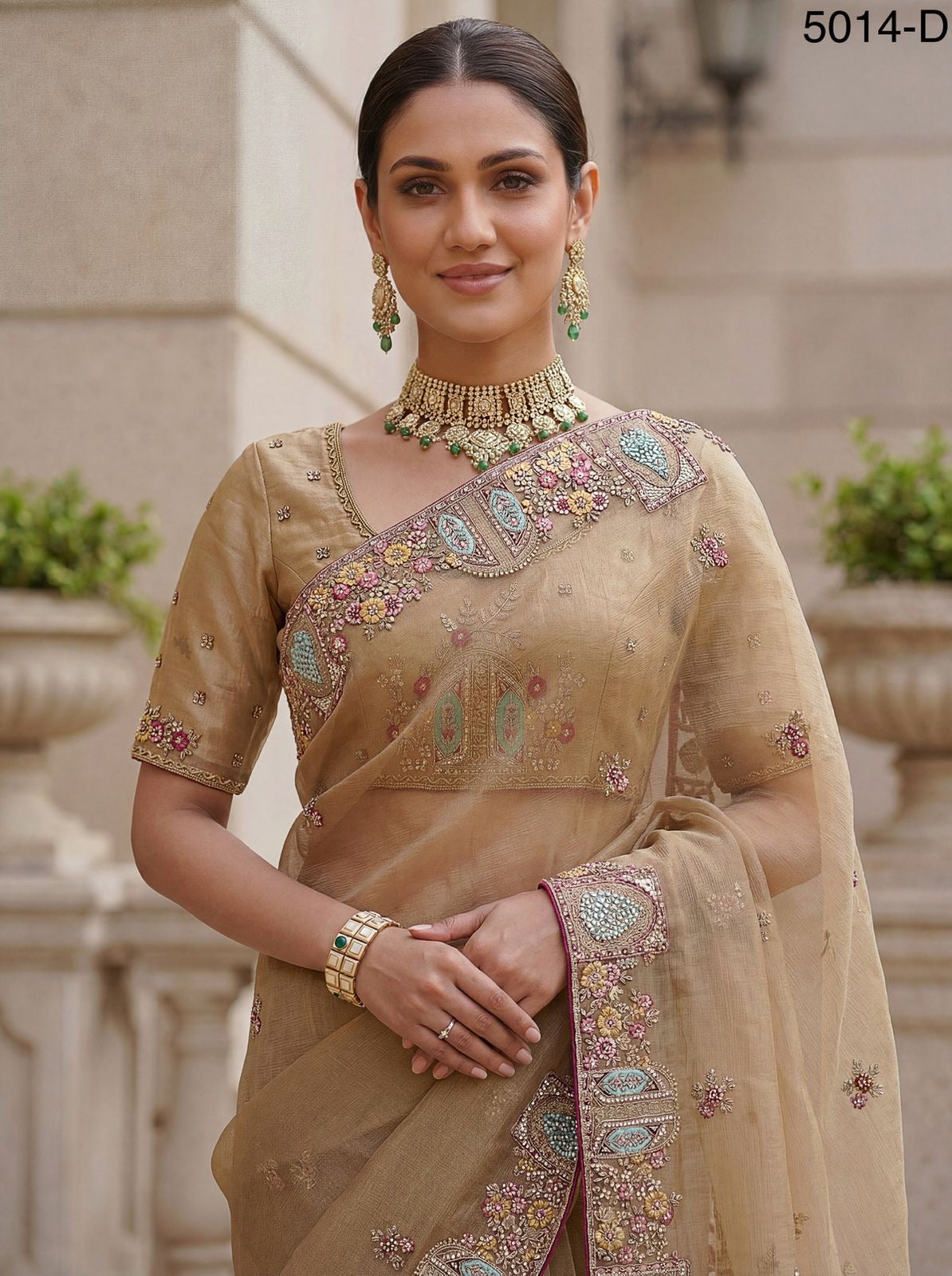 Attractive Pattern Designer Embroidery Partywear Saree
