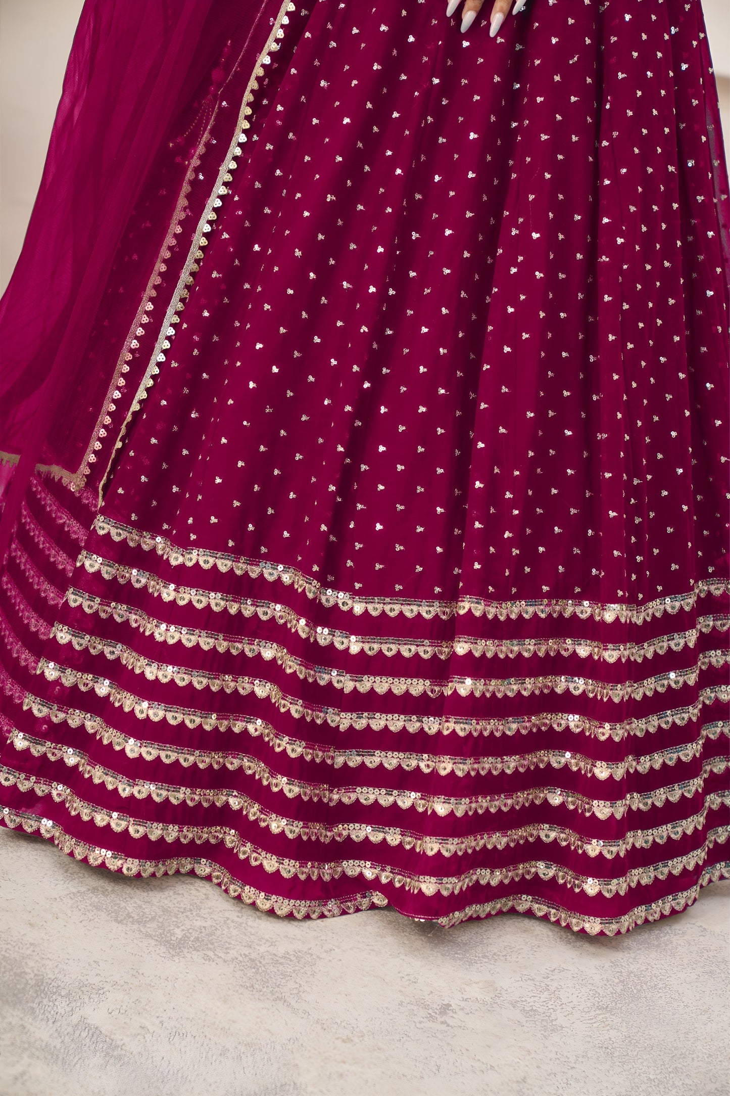 Radiant Rani Pink Georgette Lehenga Choli with Zari & Sequin Embroidery