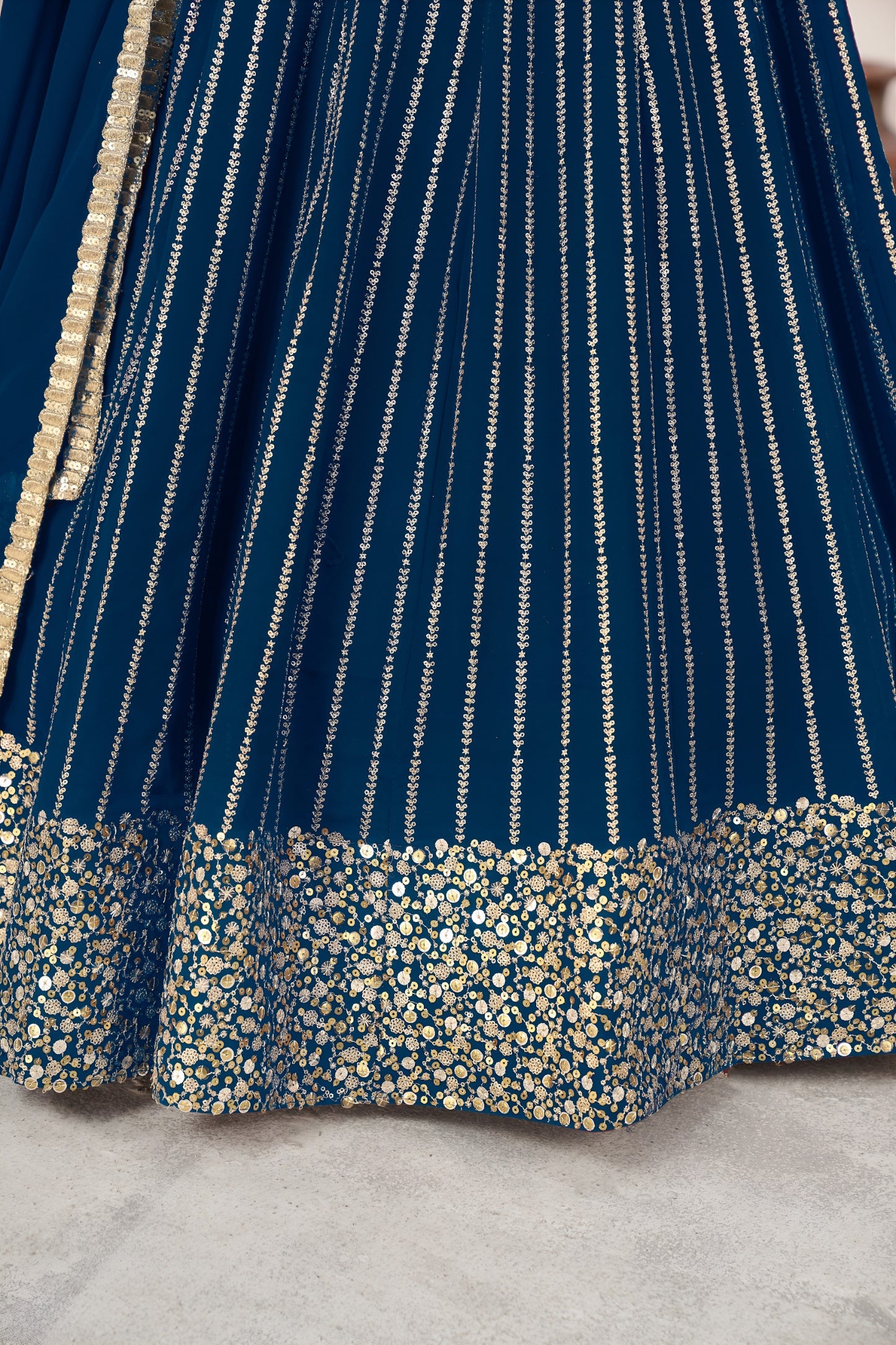 Stunning Blue Georgette Lehenga Choli with Zari & Sequin Embroidery