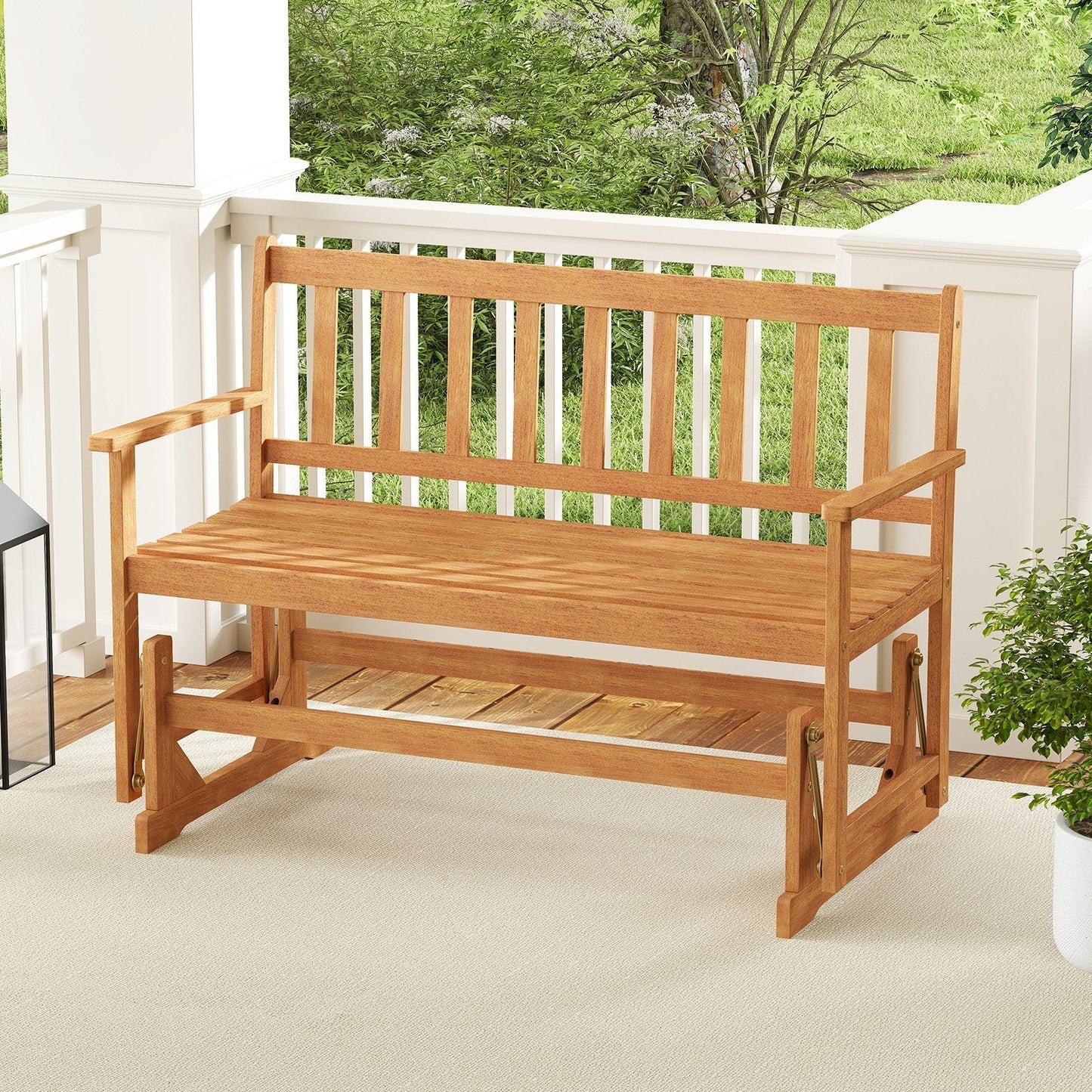 2-Person Outdoor Acacia Wood Glider Bench Patio Swing Rocking Loveseat