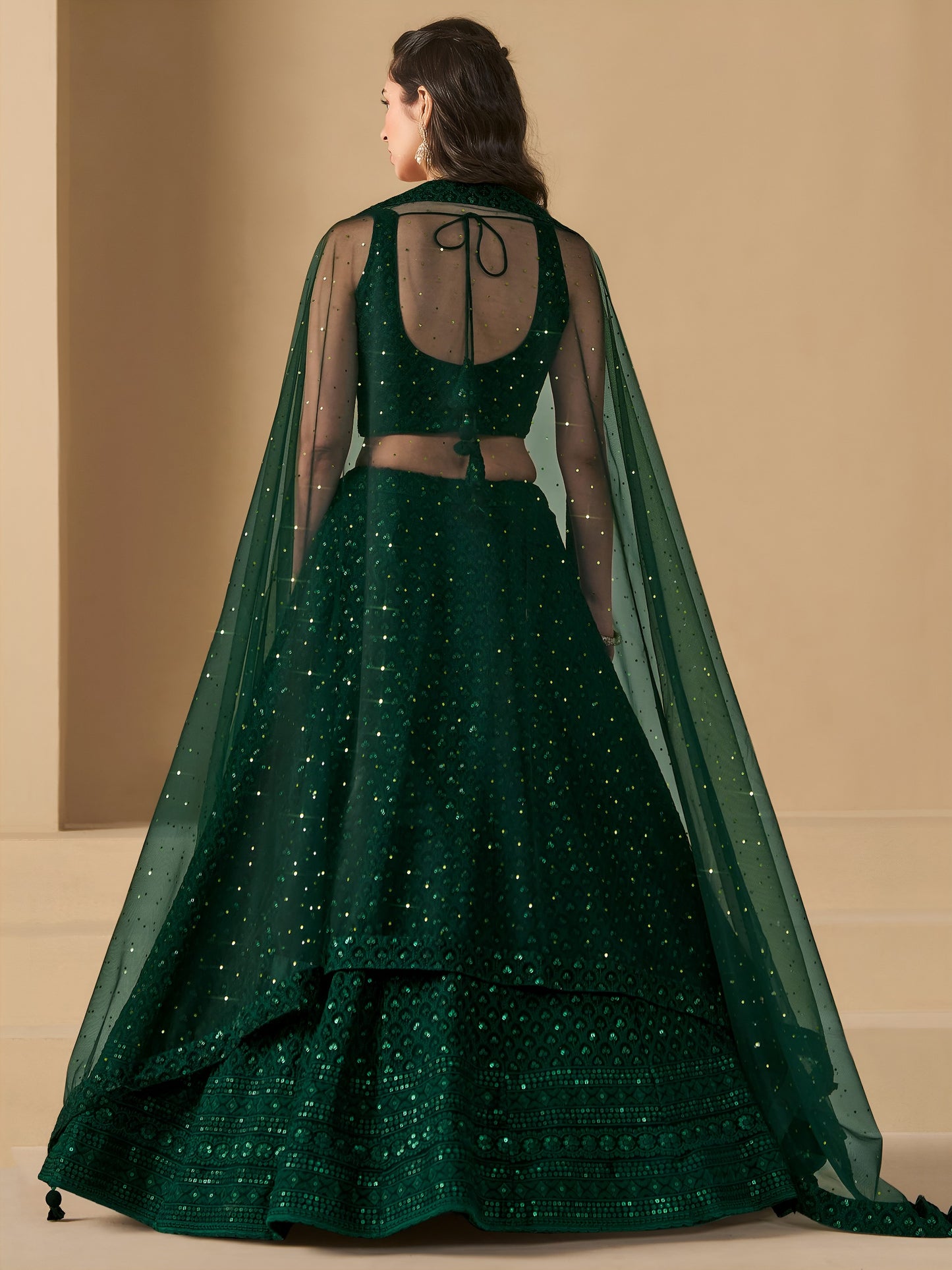 Turn heads in this captivating green georgette lehenga choli