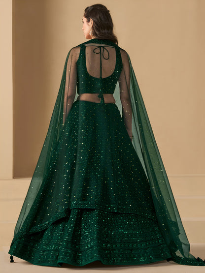 Turn heads in this captivating green georgette lehenga choli