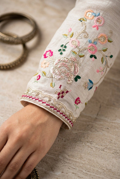 Floral Embroidered Frock-Style Chinon Sharara Set with Dupatta