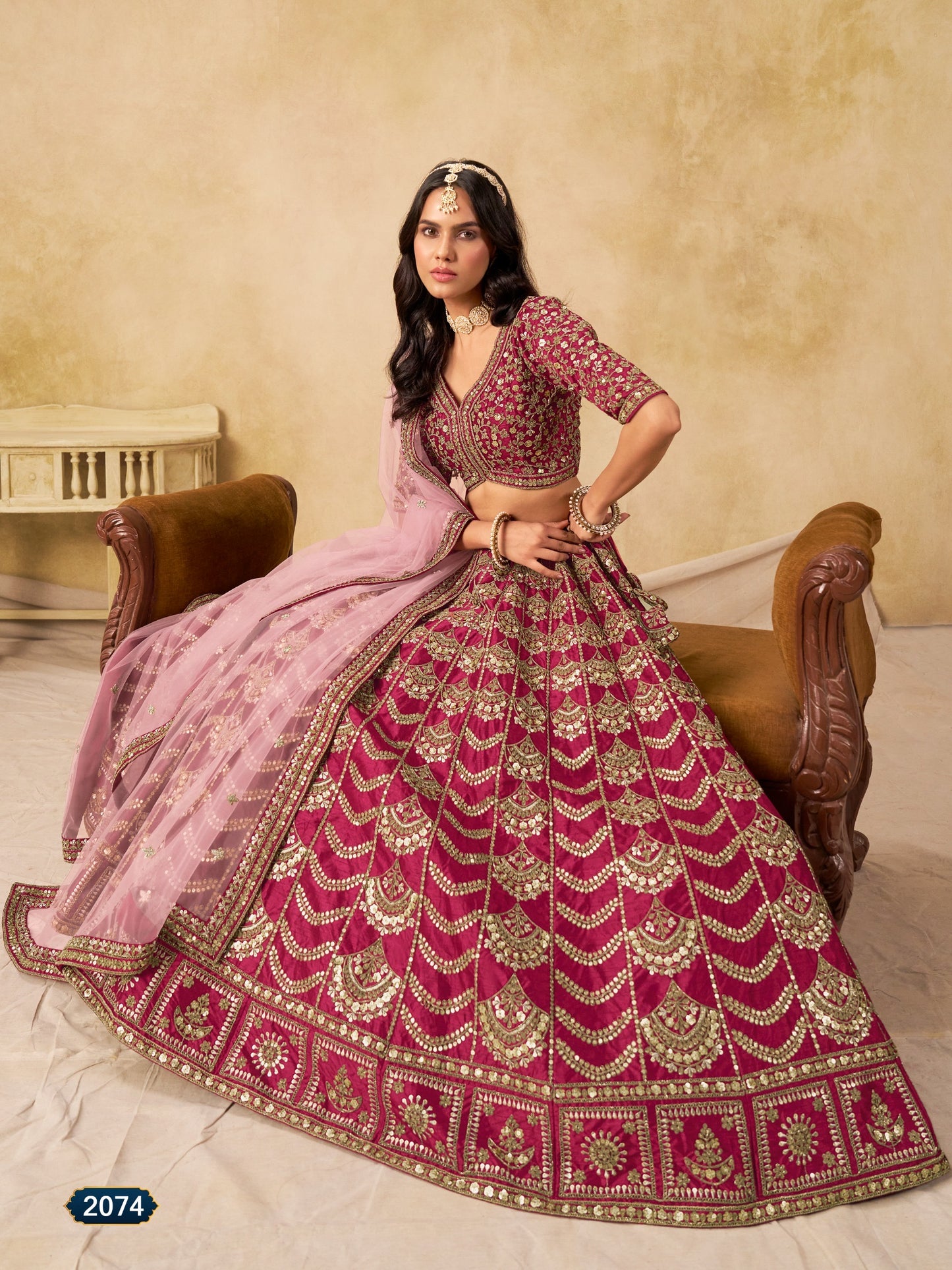 Festive wear Lehenga Set with Intricate Golden Zari and Sequin Embellishments