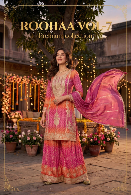 Festive Georgette Sharara Set featuring Traditional Gold Foil Work