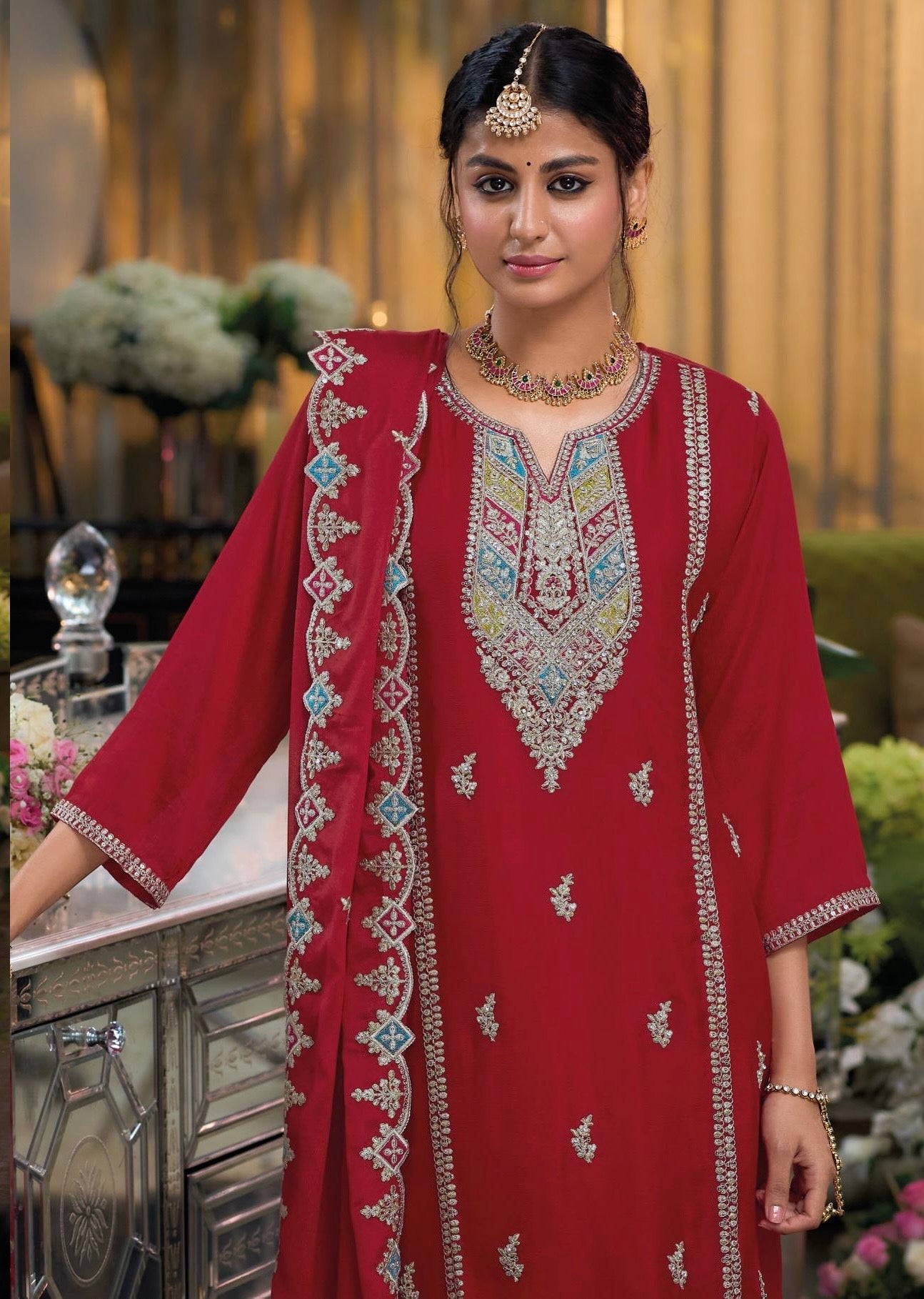 Designer Heavy Chinon with emboidery work