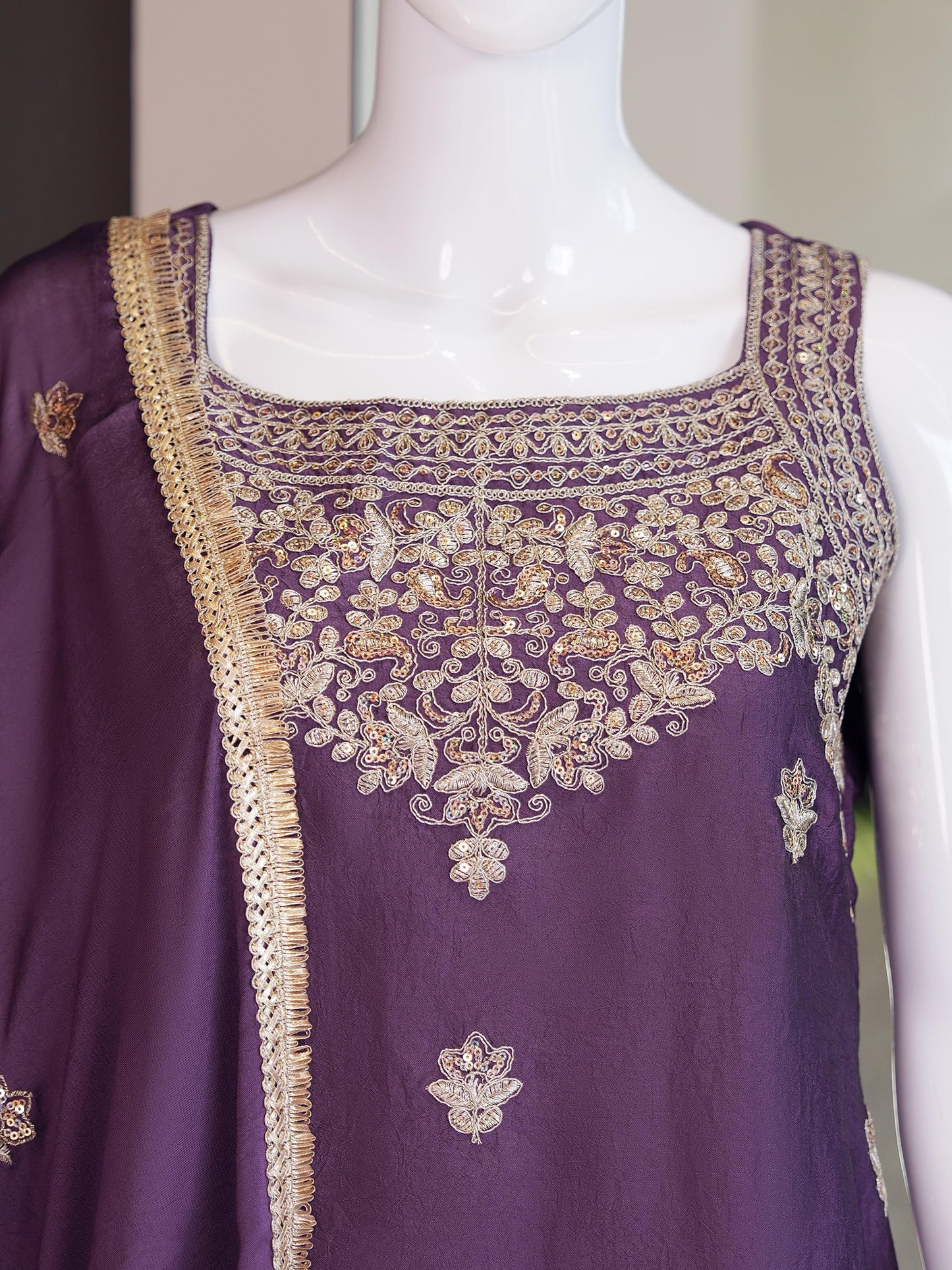 Gold Zari Rangoli Crush Straight-Cut Kurta Palazzo Set with Dupatta
