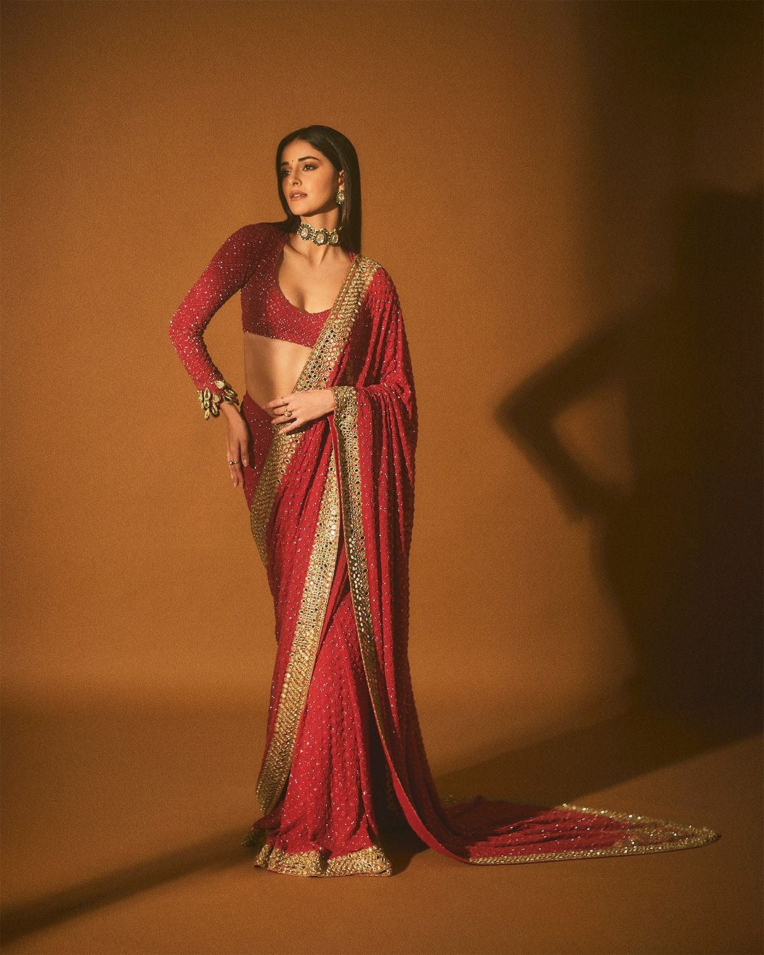 Glamorous Crimson Sequin Saree