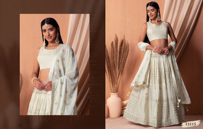 Traditional lehenga choli, featuring intricate metallic foil work