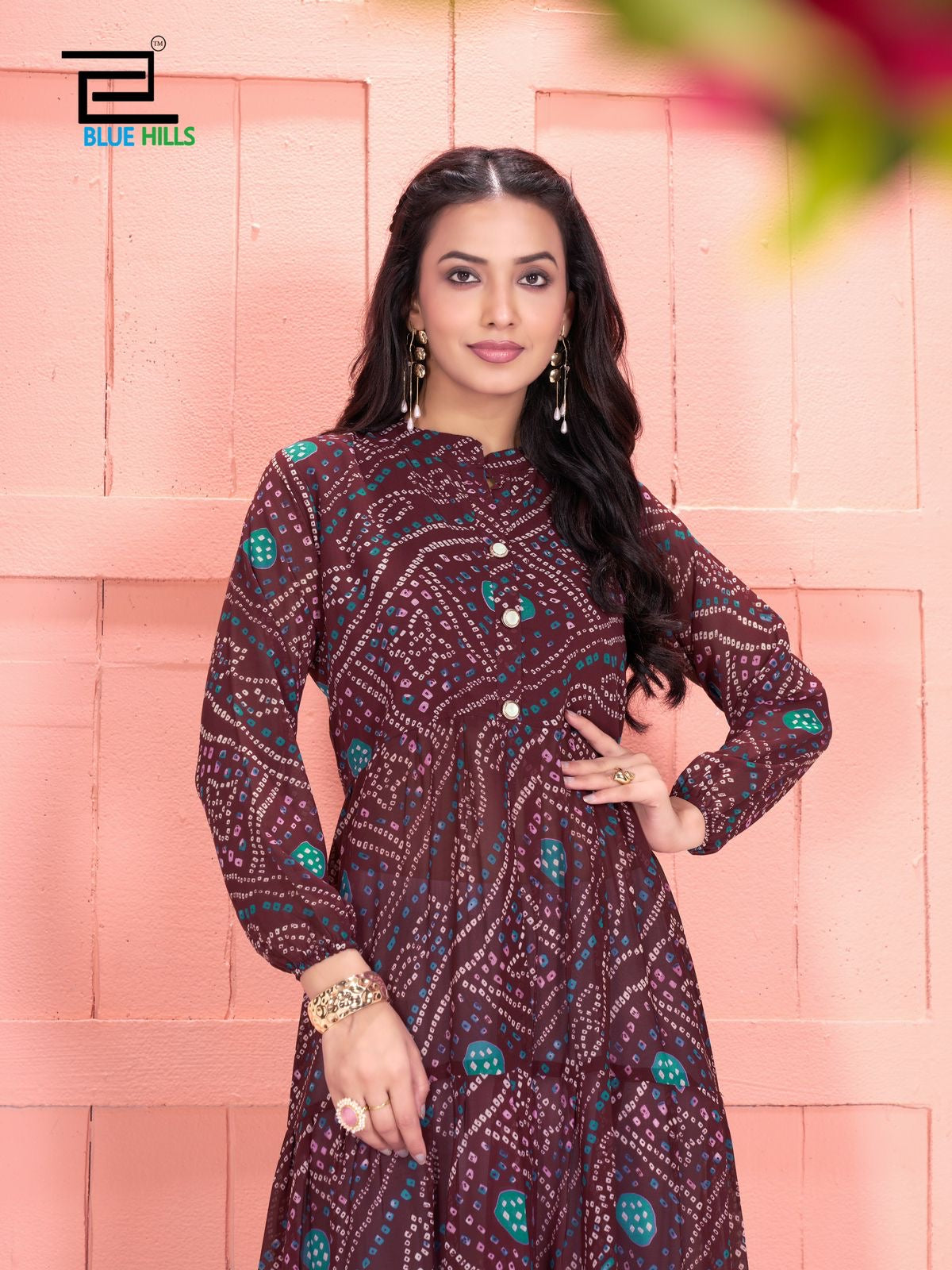 Festival Special Long Flair Gown with Center Slit and Frills