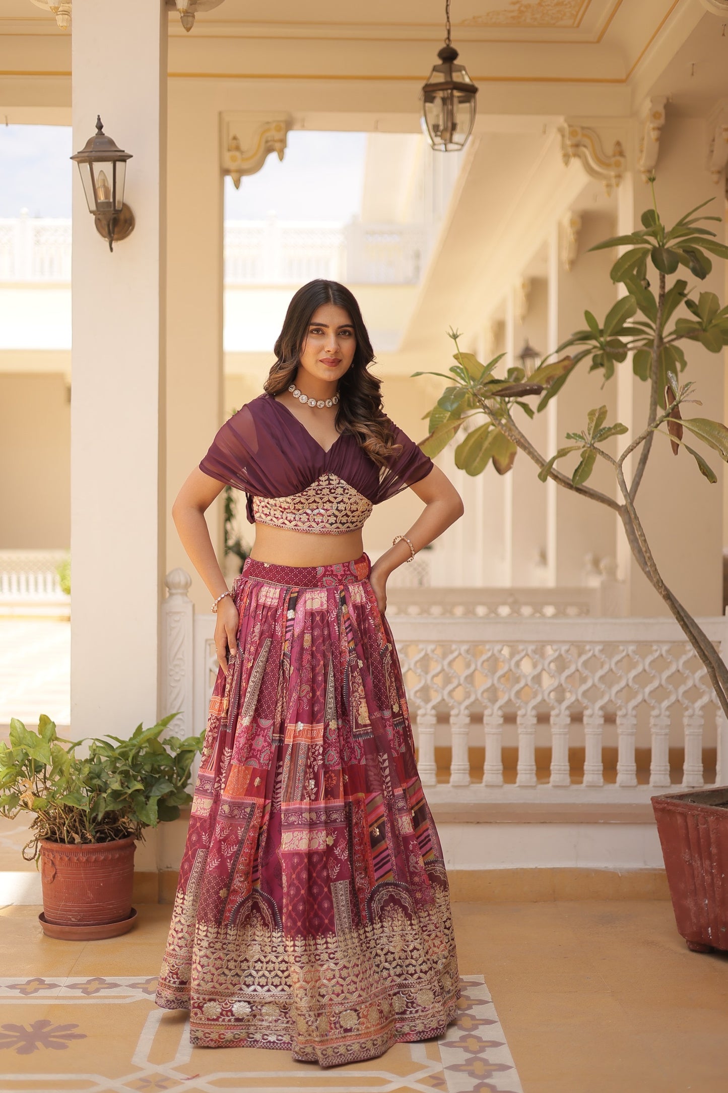 Russian Silk Lehenga Coord Set with Cross-Over Blouse