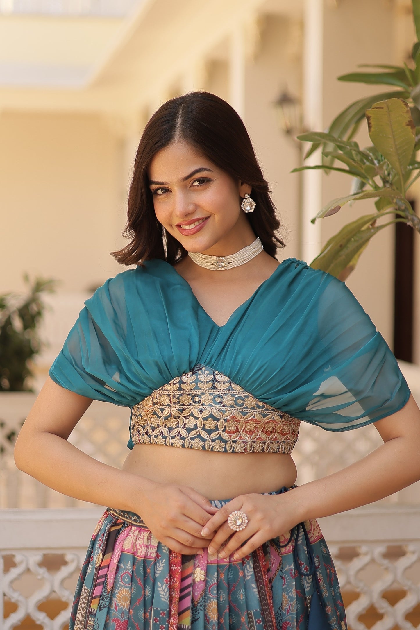 Russian Silk Lehenga Coord Set with Cross-Over Blouse
