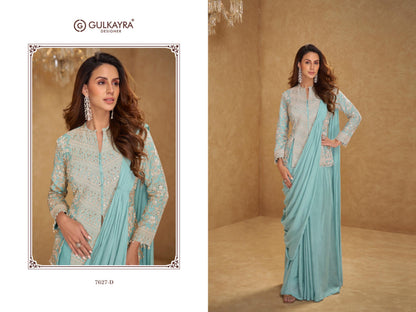 Indo Western Fusion Heavily Embellished Chinon Saree
