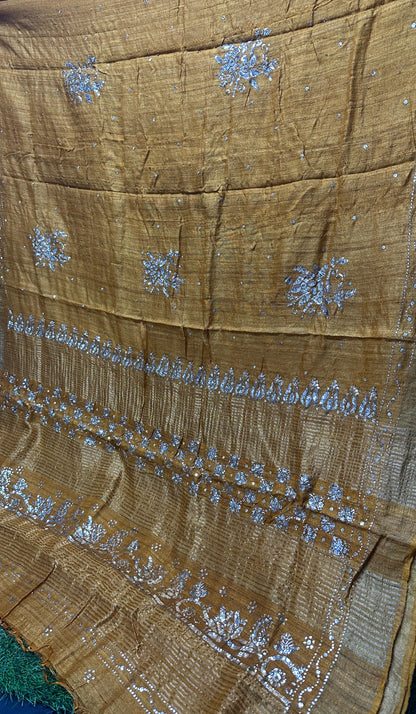 Pure Desi Tussar Silk Saree with Heavy Mukesh Work & Blouse
