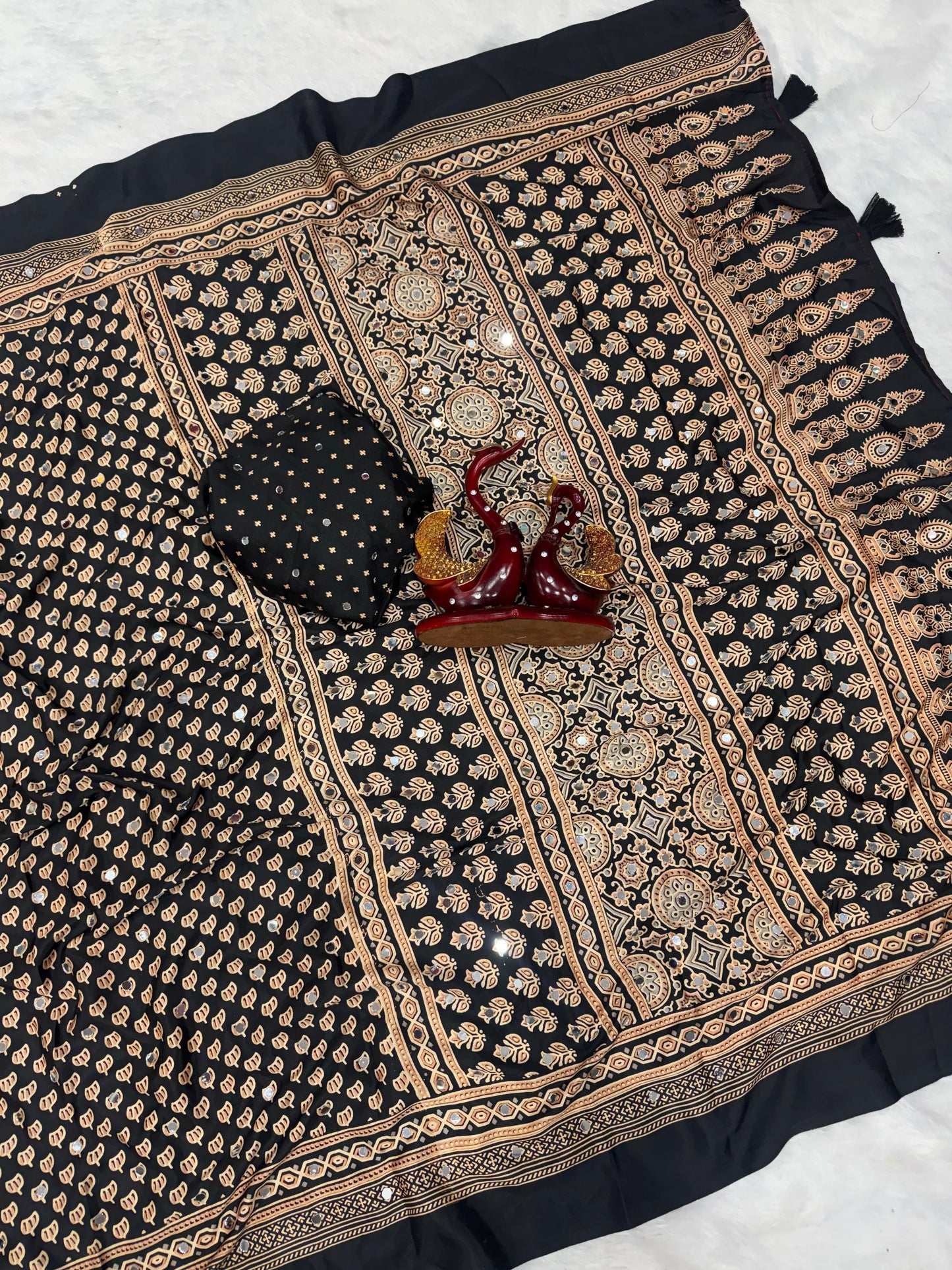 Heritage Ajrakh-print Saree with Tassels