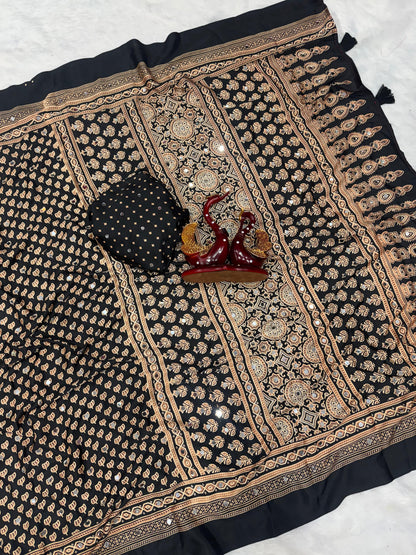 Heritage Ajrakh-print Saree with Tassels