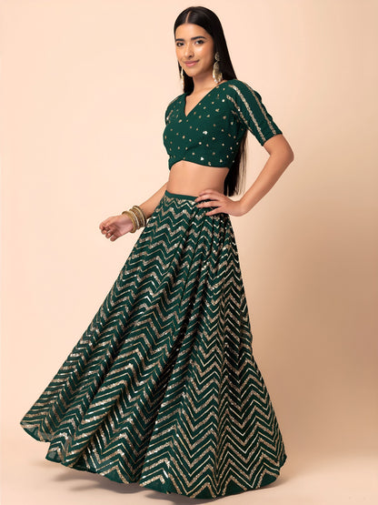 Emerald Green Chevron Glam Lehenga Choli