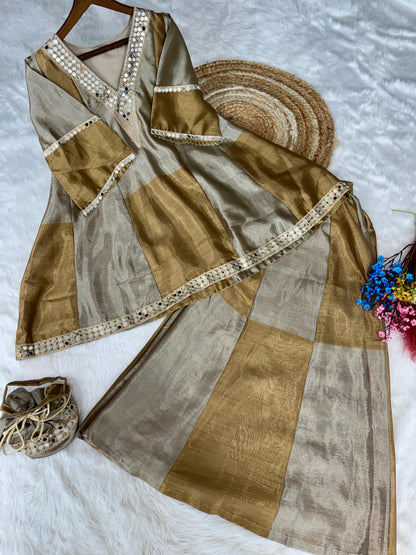 Antique Gold & Ivory Mirror-Work Suit with Batwa