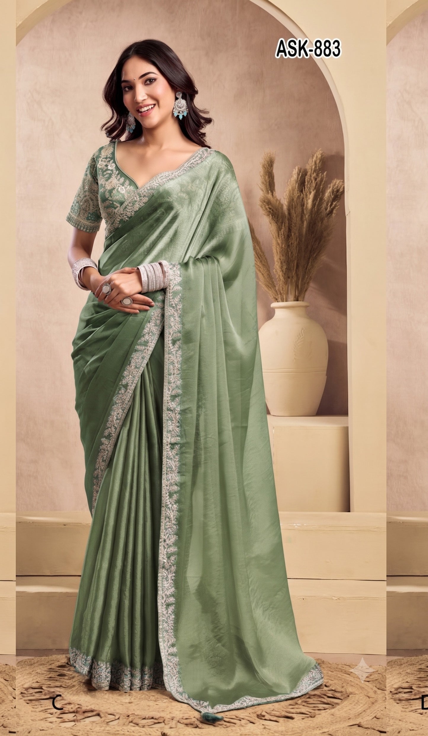 Tissue Organza Silk Saree With Work Border