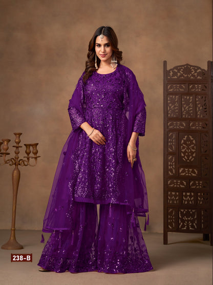 Sequined and embroidered sharara set
