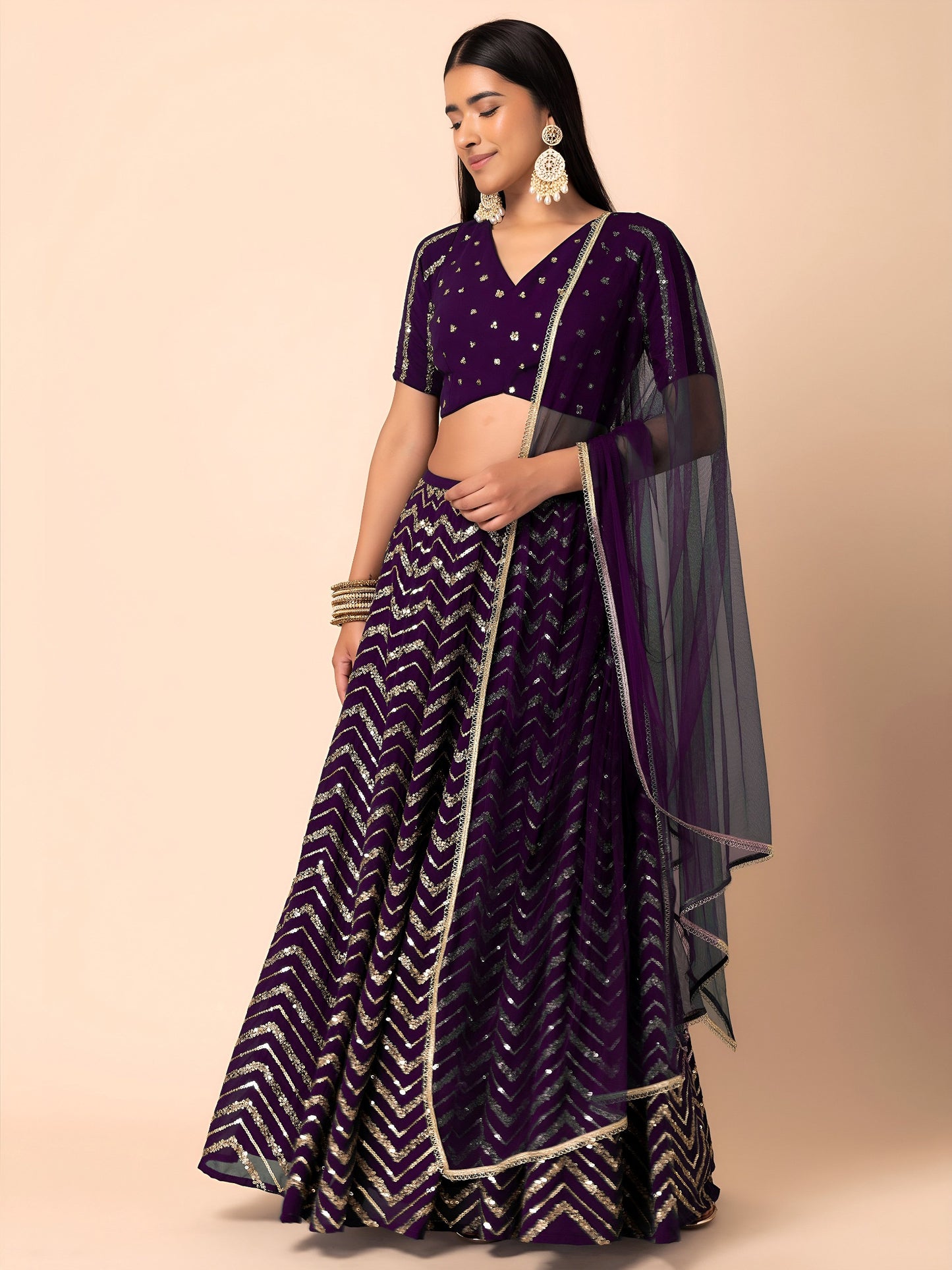 Regal Purple Zigzag Sequins Lehenga Choli