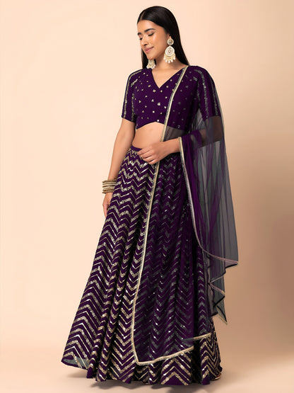 Regal Purple Zigzag Sequins Lehenga Choli