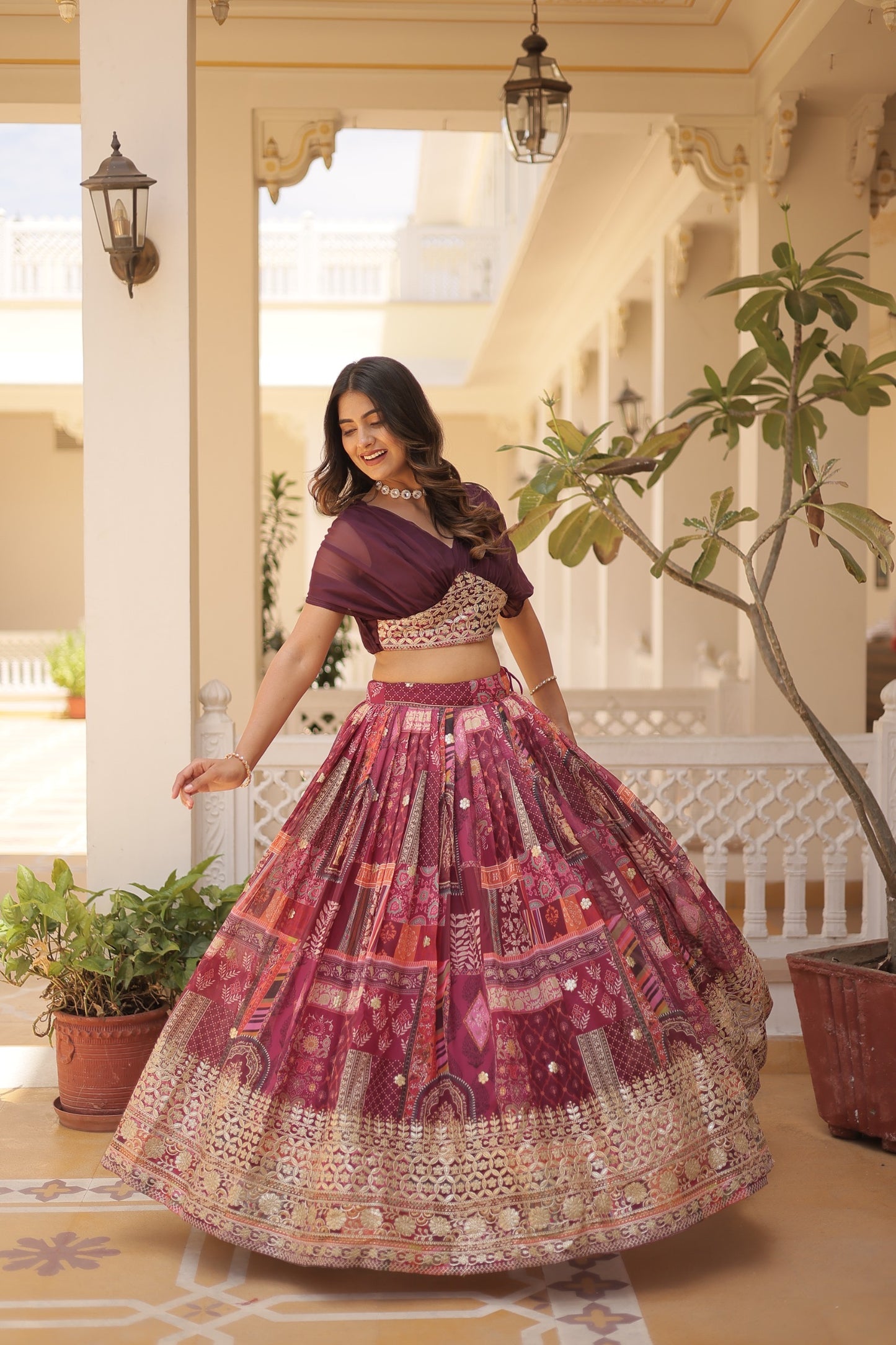 Russian Silk Lehenga Coord Set with Cross-Over Blouse