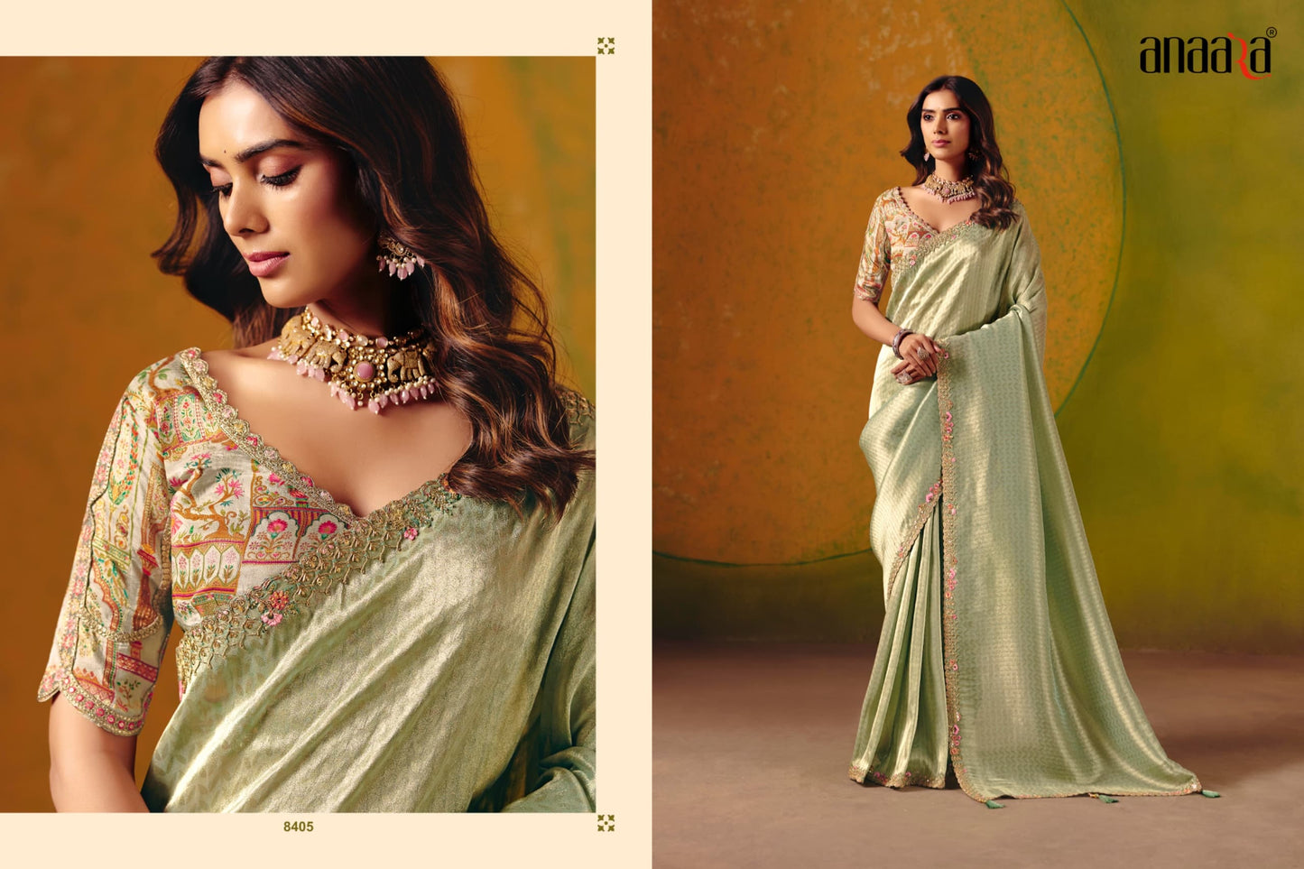 Smooth Zari Silk Saree with Fancy Work Border & Readymade Blouse