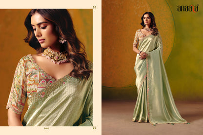 Smooth Zari Silk Saree with Fancy Work Border & Readymade Blouse