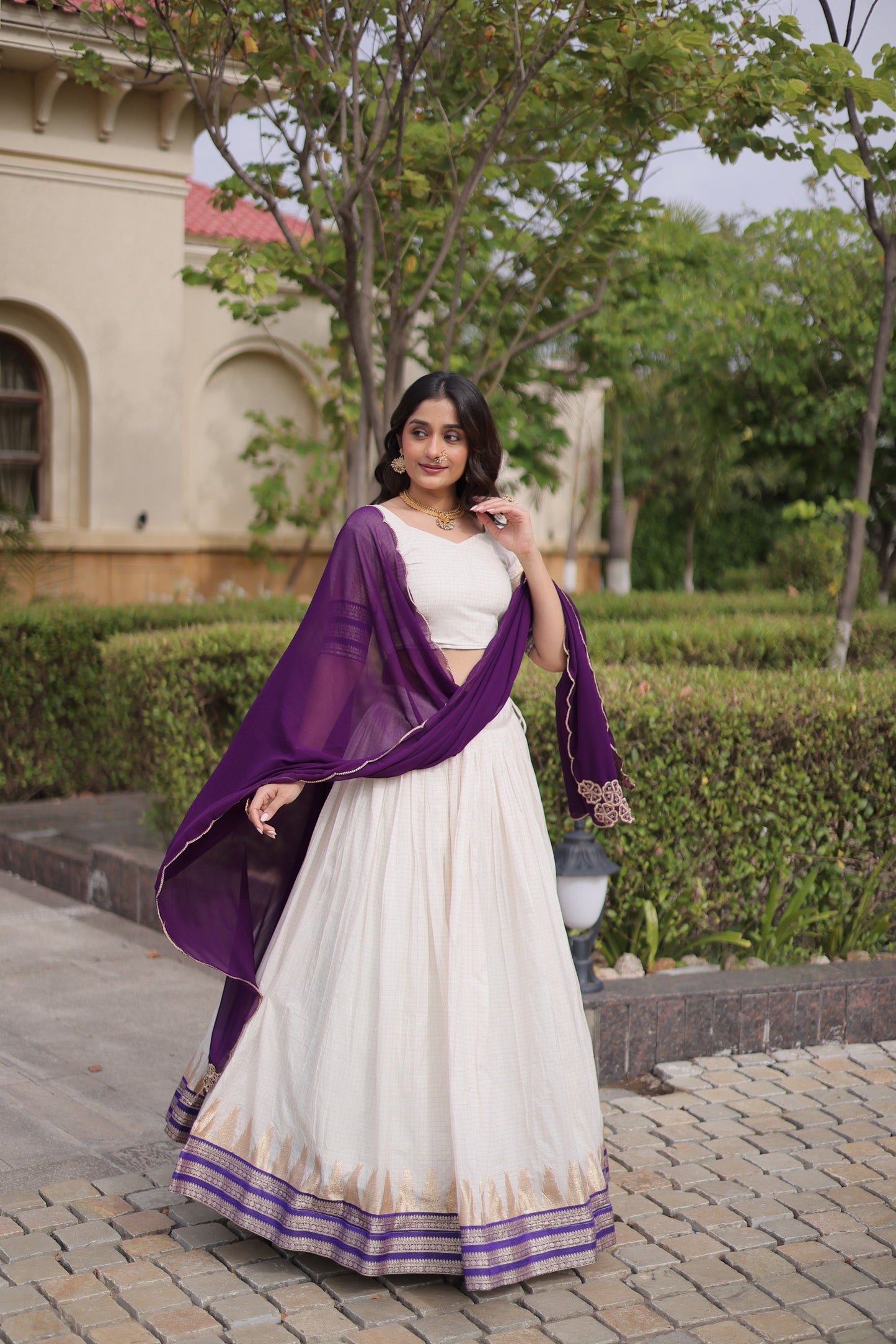 Onam Special Women's Premium Viscose jacquard Lehenga Choli Set with Contrast Dupatta