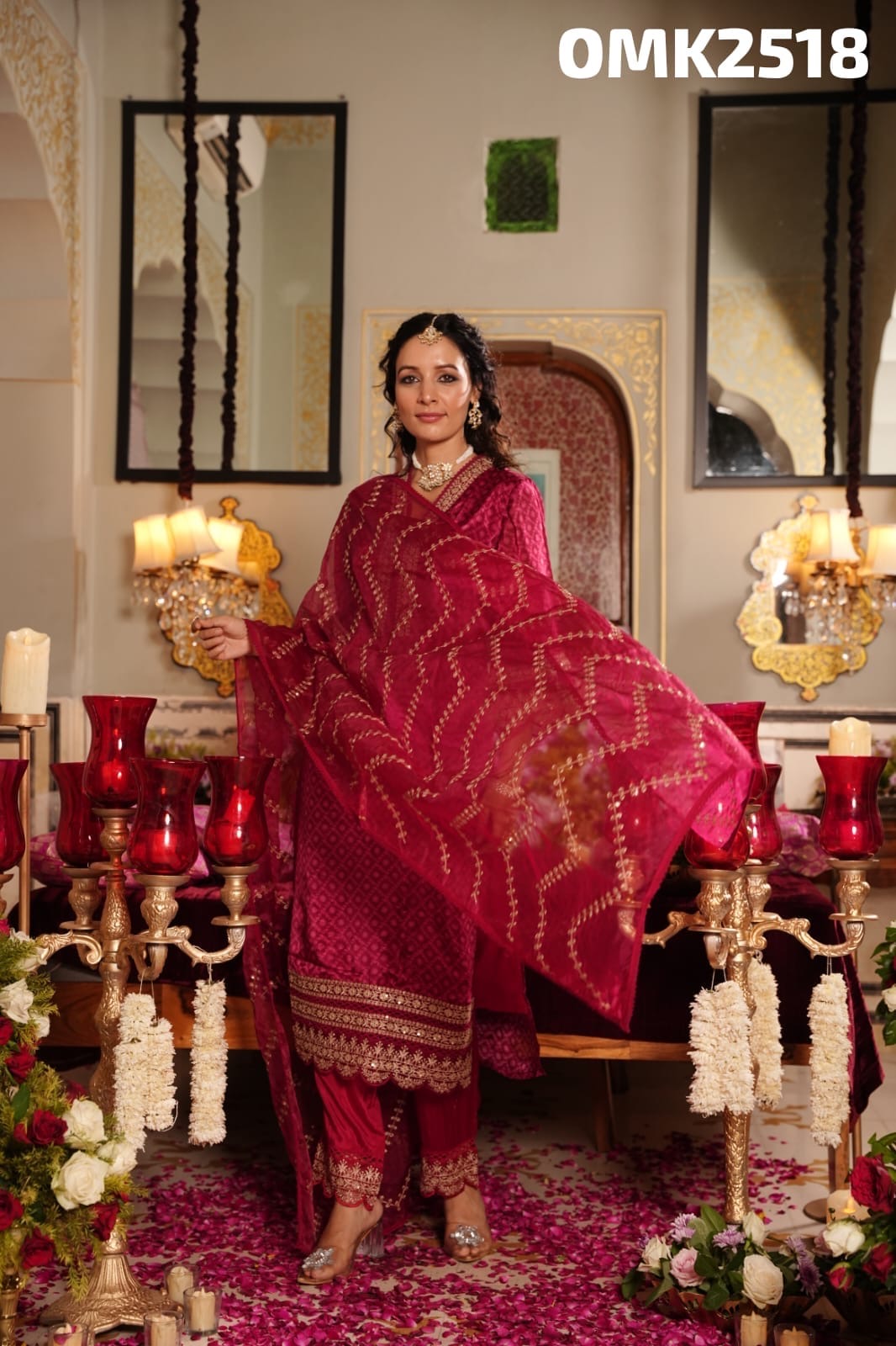 Beautiful Three Piece Digital Designer Print Full Sleeve Pure Chinon Nyra Cut Straight Kurti Set With Embroidery