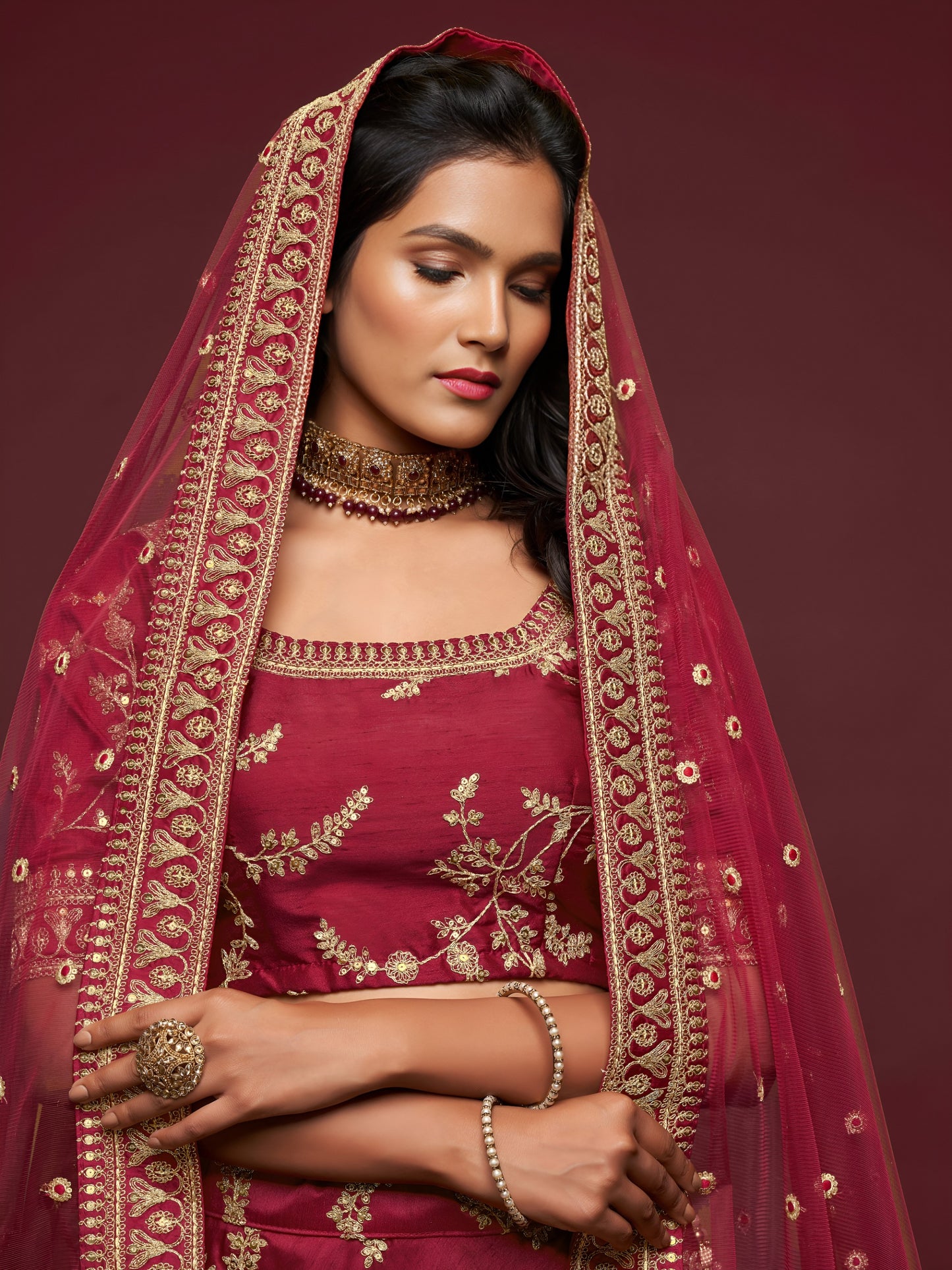 Maroon Embroidered Designer Lehenga Choli