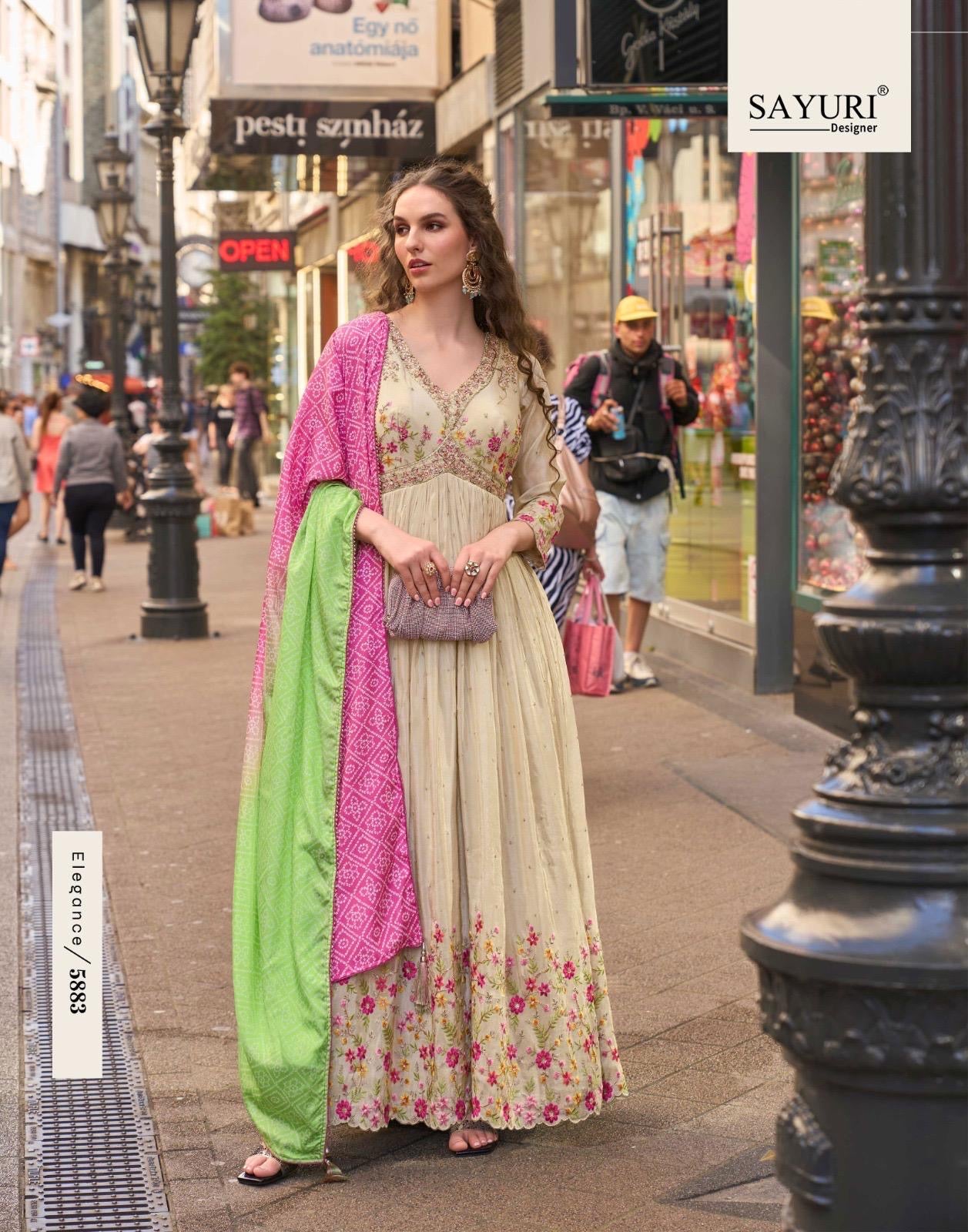 Simar Silk Embroidered Anarkali Gown with Digital Dupatta